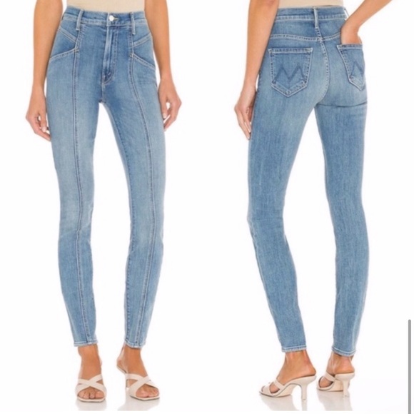 MOTHER Swooner Hover High Waist Seamed Skinny Jean in Blowing Kisses - Picture 1 of 14